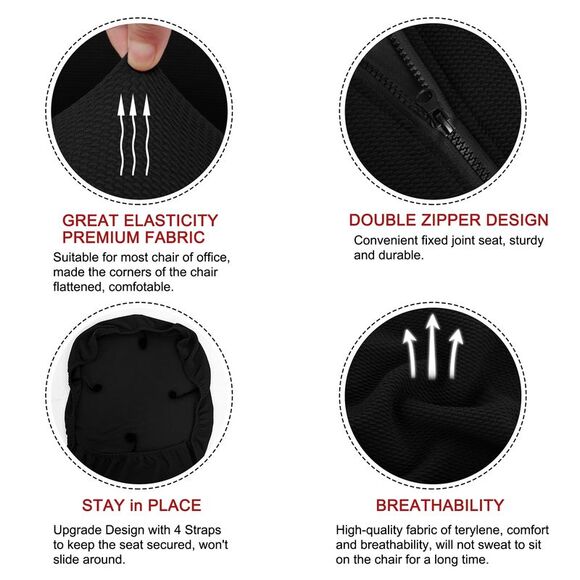 Stretch Jacquard Office Cover Swivel Chair Protector Large Black - Picture 6 of 6